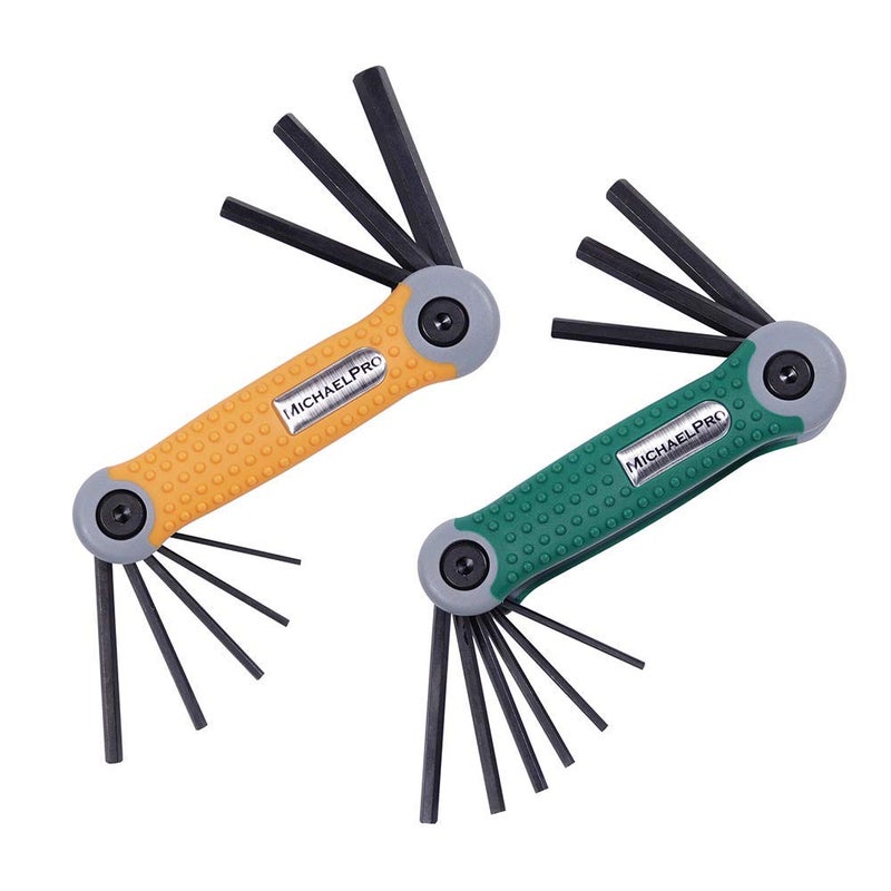 MichaelPro 17-Piece Folding Hex Key Allen Wrench Set, SAE & Metric (5/64â€-1/4â€, 1.5-8mm), Premium CR-V Steel, Easy Portability and Multi-Purpose Repair, 2-Pack, Yellow & Green - MP001007 - Image 1